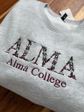 Alma College Gray Crewneck Sweatshirt with Floral Logo